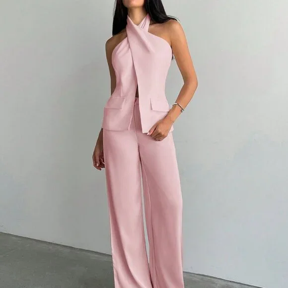 Pink Elegant Women's Sexy Backless Halter Top - Picture 3 of 6